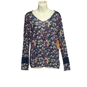Ruff Hewn size small Pink and Blue Floral Relaxed Long Sleeve Blouse NWT
